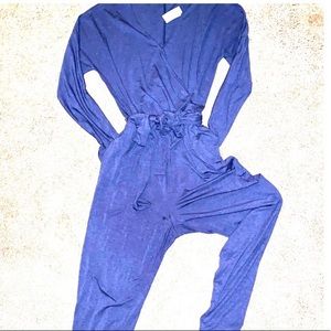 Long sleeve blue jumpsuit